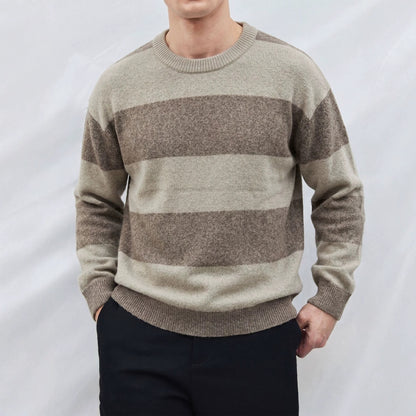 Striped contrasting round neck sweater