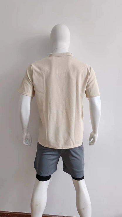 Waffle Lapel Short-sleeved V T-shirts