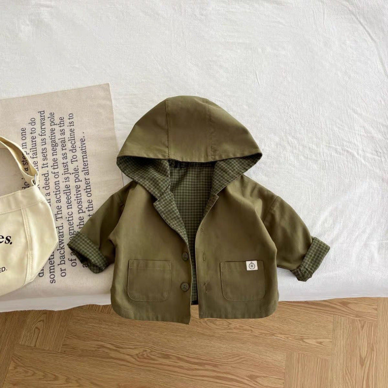 Fashionable Korean-style Hooded Trench Coat For Boys