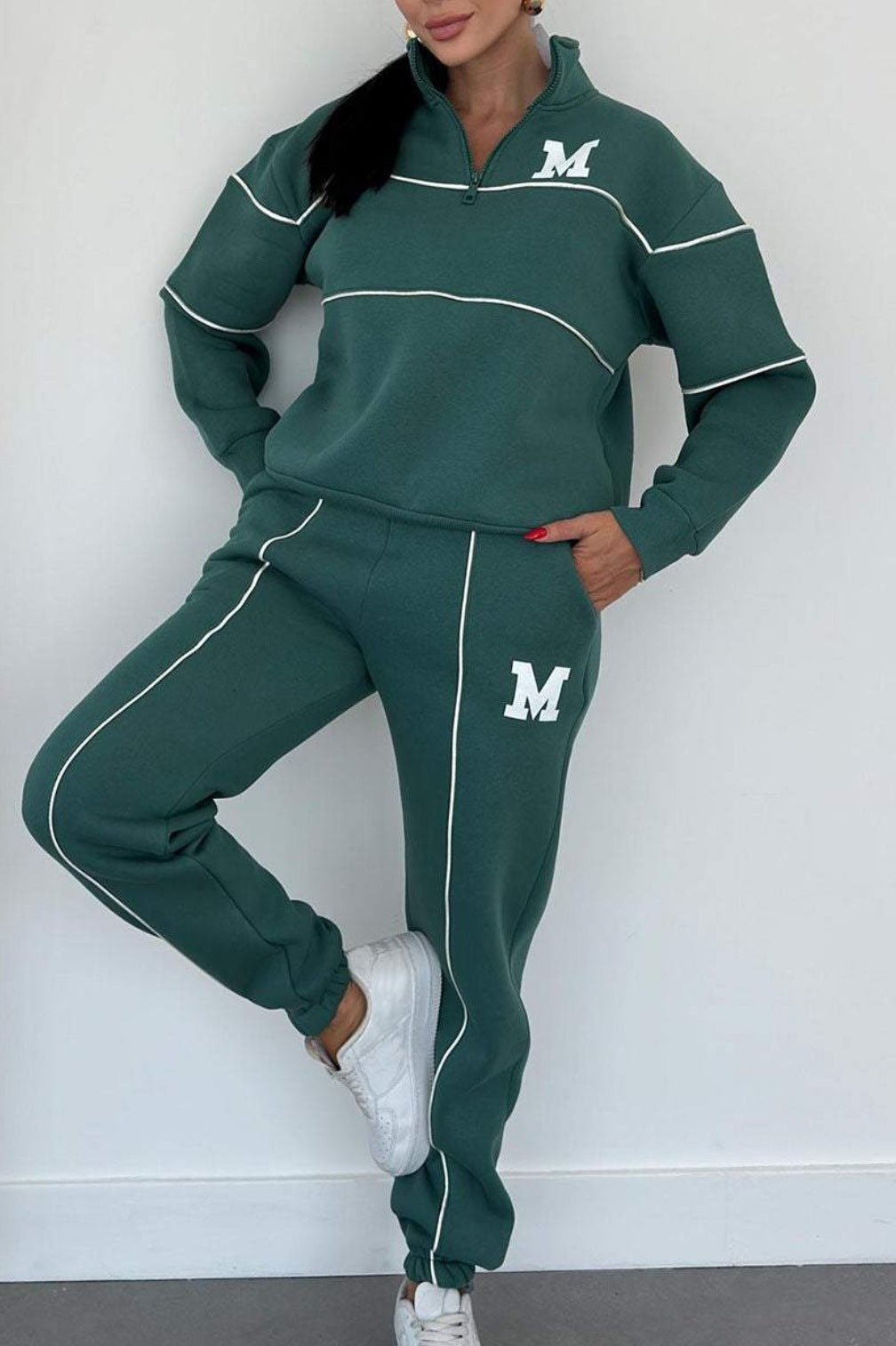 Ensemble 2 pièces femme : Sweat-shirt sans capuche et pantalon de survêtement ample avec poches