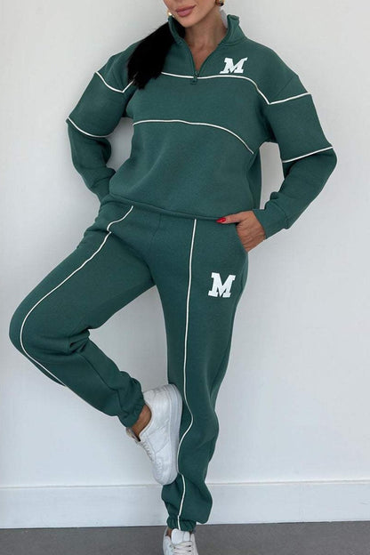 Ensemble 2 pièces femme : Sweat-shirt sans capuche et pantalon de survêtement ample avec poches