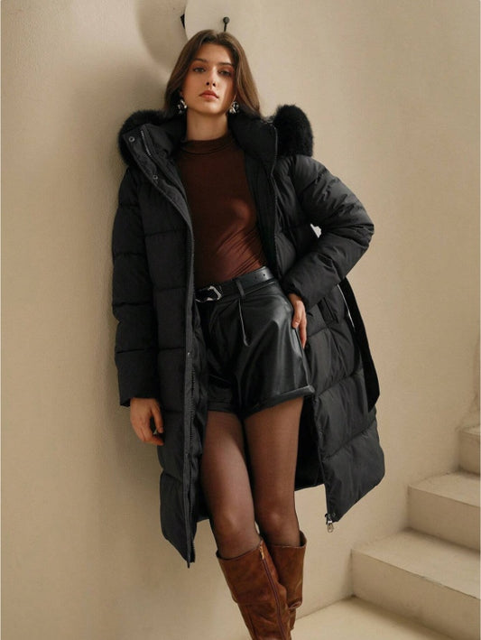 Anewsta Long Sleeve Zip Up Hooded Padded Coat