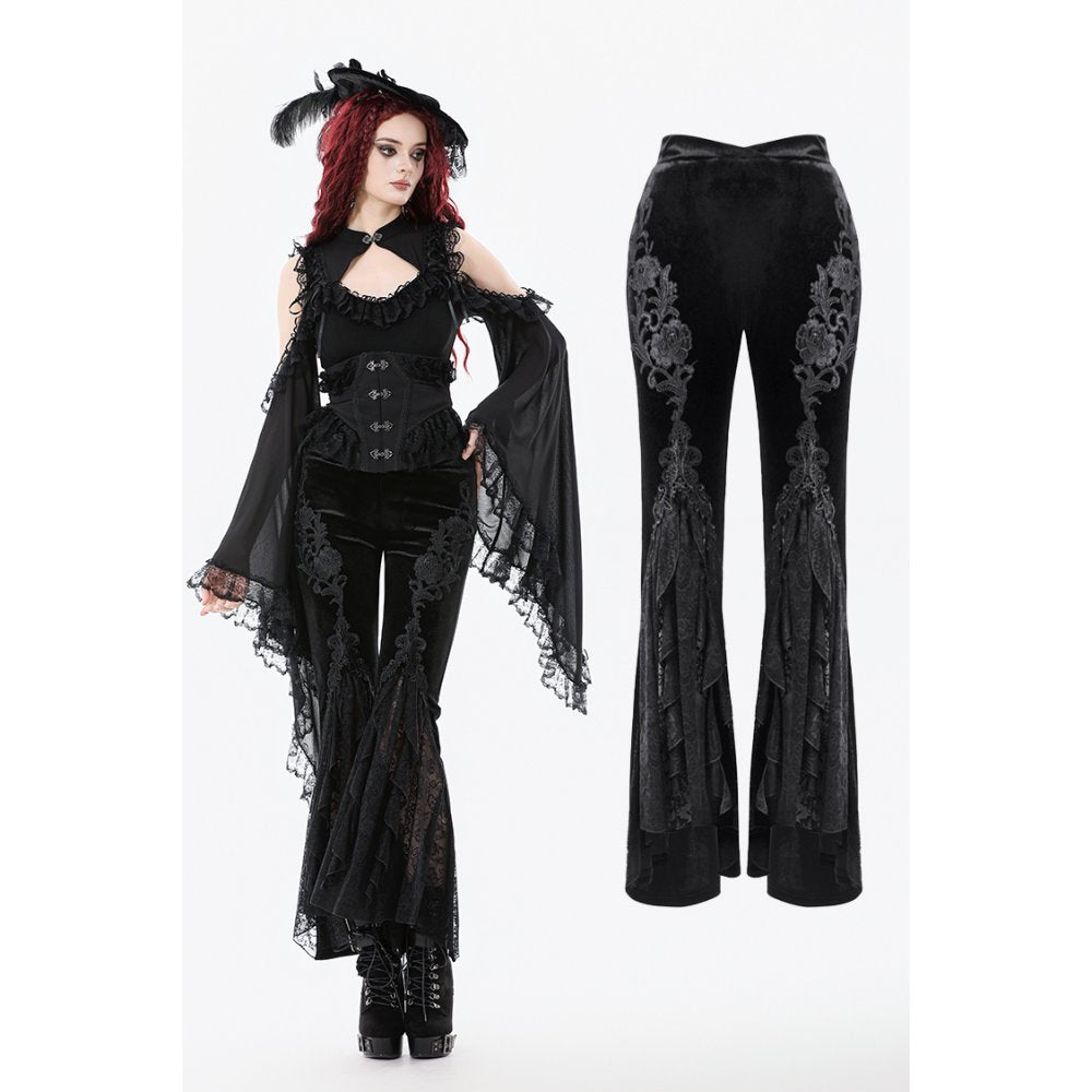 Pantalon évasé en velours et dentelle Dark in Love Erzebeth