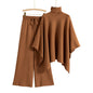 Turtleneck Cape Knitted Wide-leg Pants Elegant Outfit