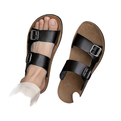 Tongs décontractées pour hommes avec empeigne synthétique, sandales décontractées antidérapantes, sandales à bout ouvert avec boucle