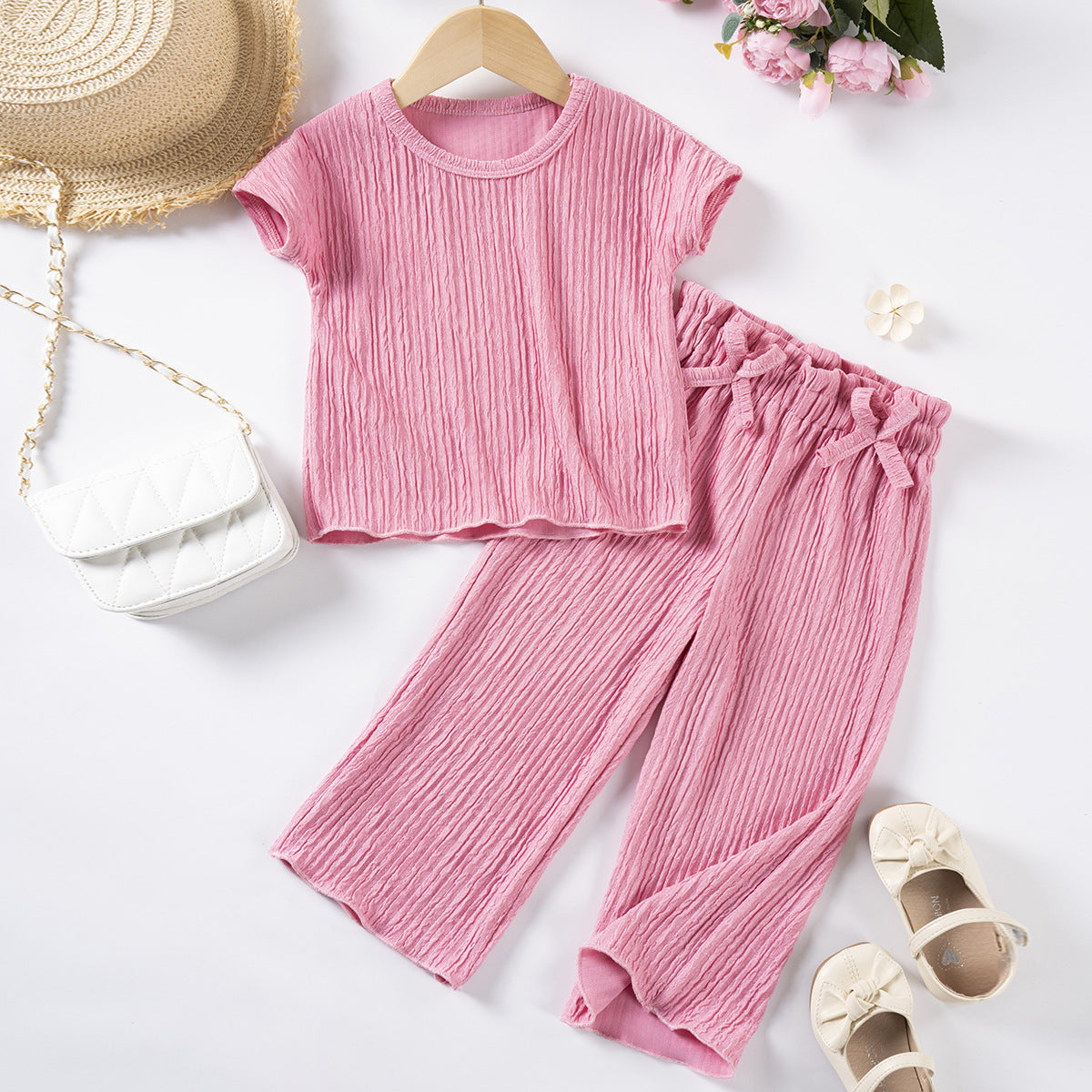 Girls Short Sleeve Trousers Suit