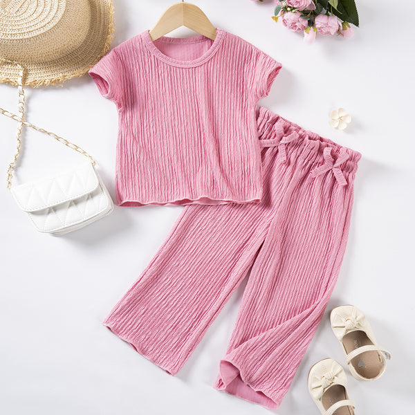 Girls Short Sleeve Trousers Suit