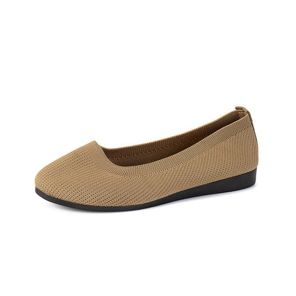 Women's Knit Mesh Slip-On Flat Shoes – Breathable Round Toe Casual Flats