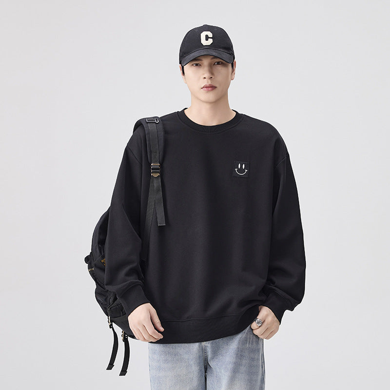 Men's Black Embroidered Crew Neck Sweatshirt