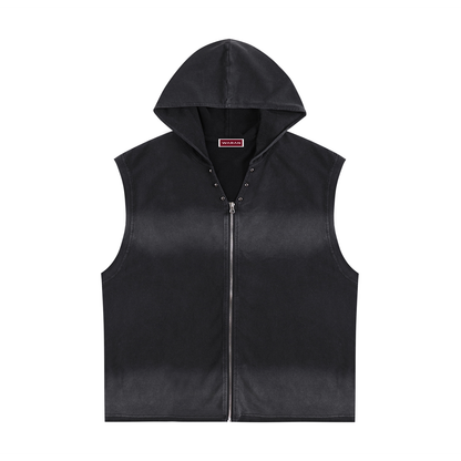 Waran Vintage Washed Zip-Up Hooded Tank Top 240GSM
