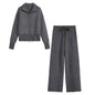 Zipper large collar knitted sweater+pants set for women