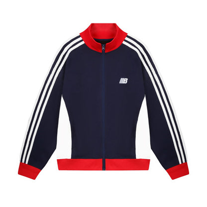 Color Block Three-Stripes Baseball Jacket