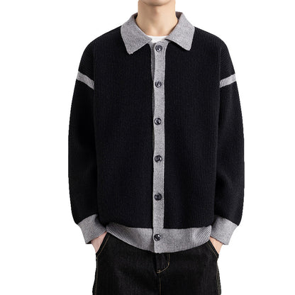 Men's Casual Color Block Lapel Knit Cardigan