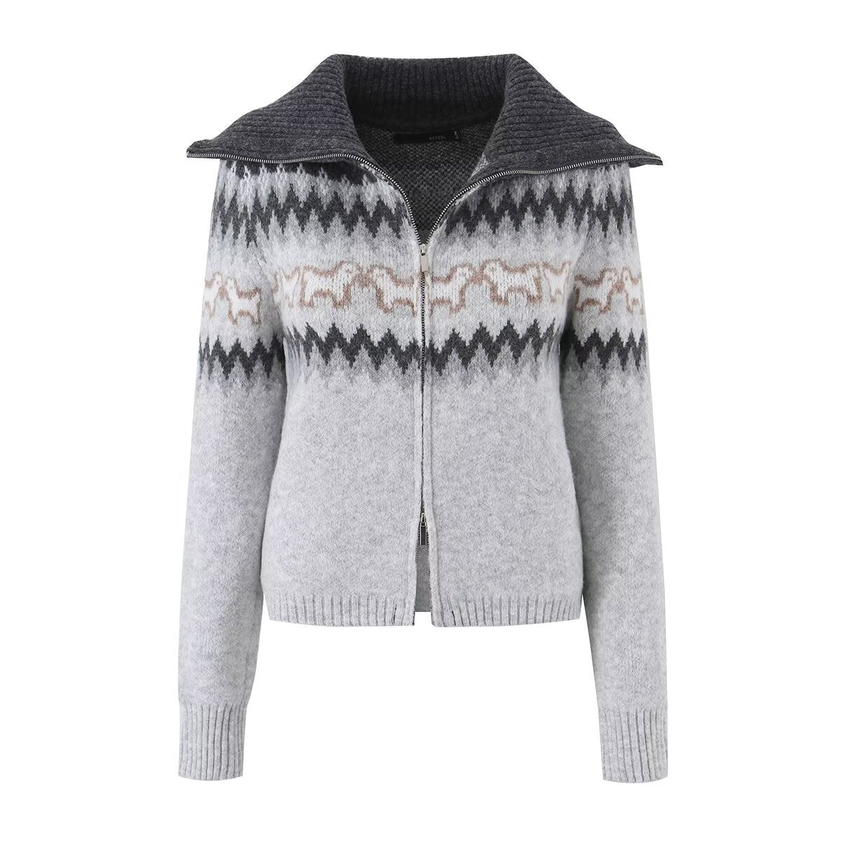 diamond grid jacquard large lapel sweater