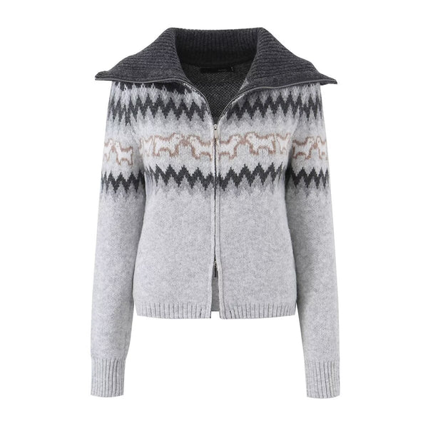 diamond grid jacquard large lapel sweater