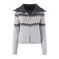 diamond grid jacquard large lapel sweater