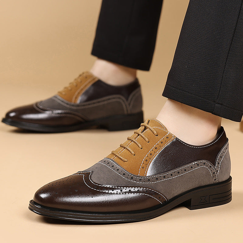 Men's Leather Shoes Breathable Color-Block Large Size Shoes