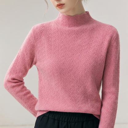 Half high neck solid color sweater