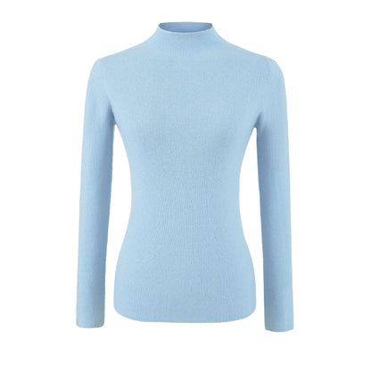 Women's Slim Fit Long Sleeve Mock Neck Seamless Wool Blend Knit Top