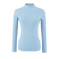 Women's Slim Fit Long Sleeve Mock Neck Seamless Wool Blend Knit Top