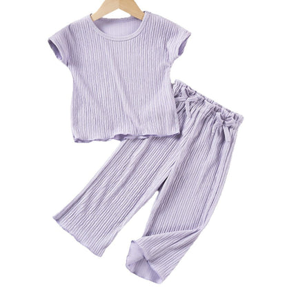 Girls Short Sleeve Trousers Suit