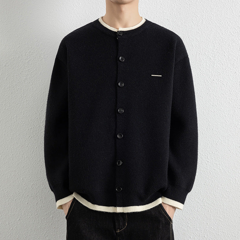 Men's Casual Color Block Knit Button Cardigan Jacket