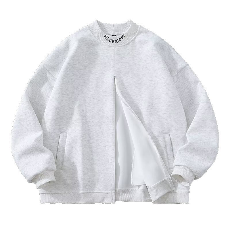 Men's Casual Half Zip Heavyweight Gray Baseball Jacket