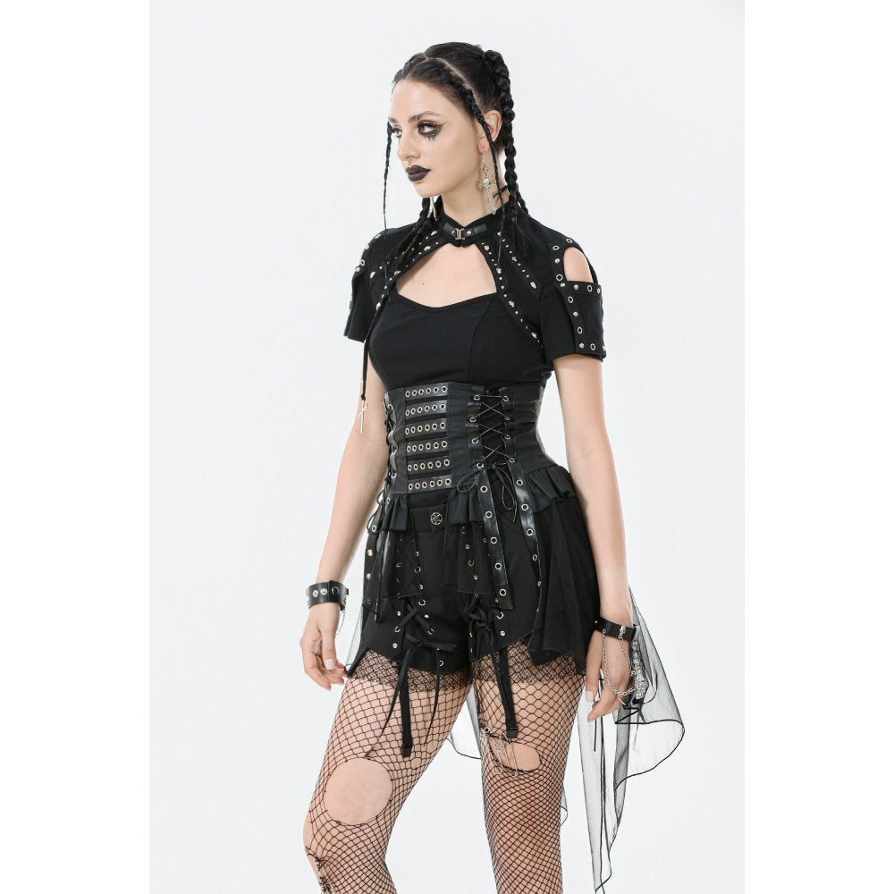 Jupe-Corset Superposée en Mesh et Similicuir Draven Dark in Love