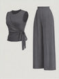 Side Tie Round Neck Tank and Pants Set