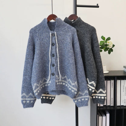 Stand up collar long sleeved sweater for women