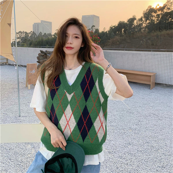 Retro V-neck Loose Stacking Japanese Sweater Top Women - Stuffs & Savers