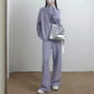 Collar sweater solid color straight leg pants two-piece set