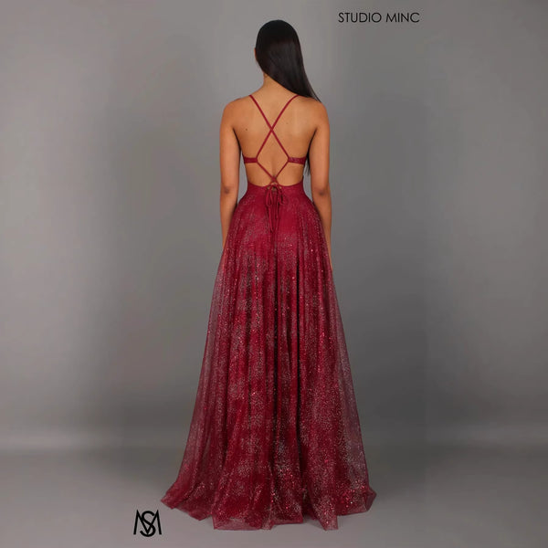Women's High Waist Flared Hem Split Maxi Dress