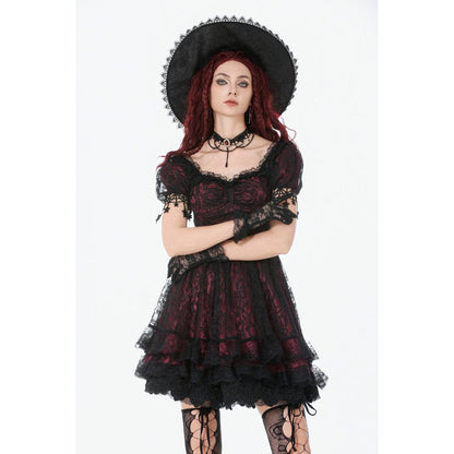 Dark in Love Red Black Lace Princess Dress with Stars Lace