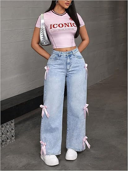 Bowknot Collage Washed Jeans