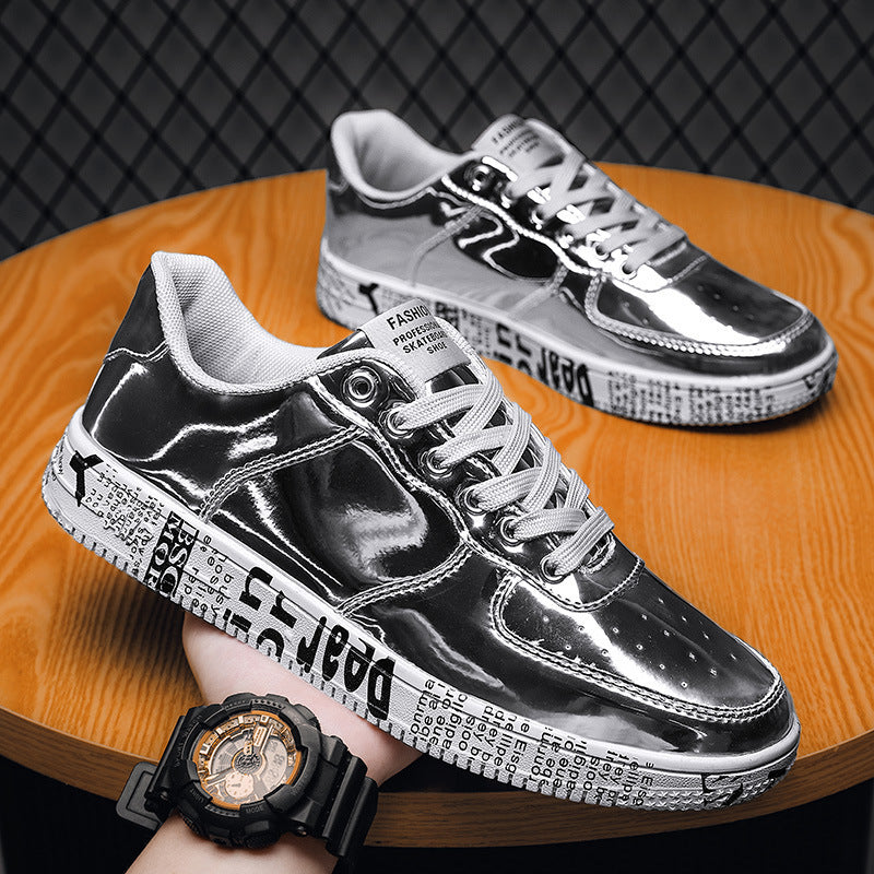 casual all-match shiny leather panel shoes