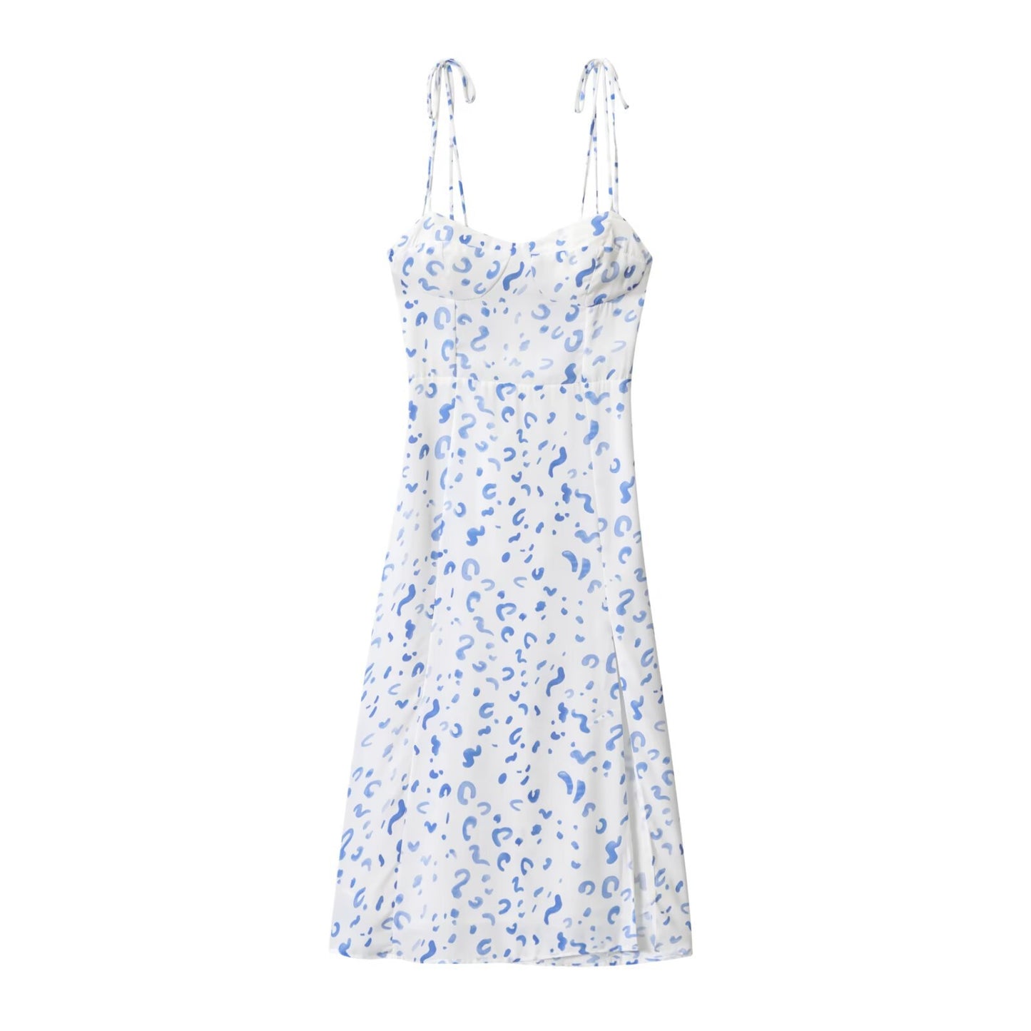 Patterned Print Sexy Side Slit Tie Strap Dress