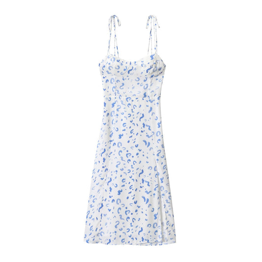 Patterned Print Sexy Side Slit Tie Strap Dress