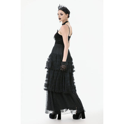Jupe gothique en velours et dentelle Morticia Dark in Love noire