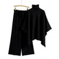 Turtleneck Cape Knitted Wide-leg Pants Elegant Outfit