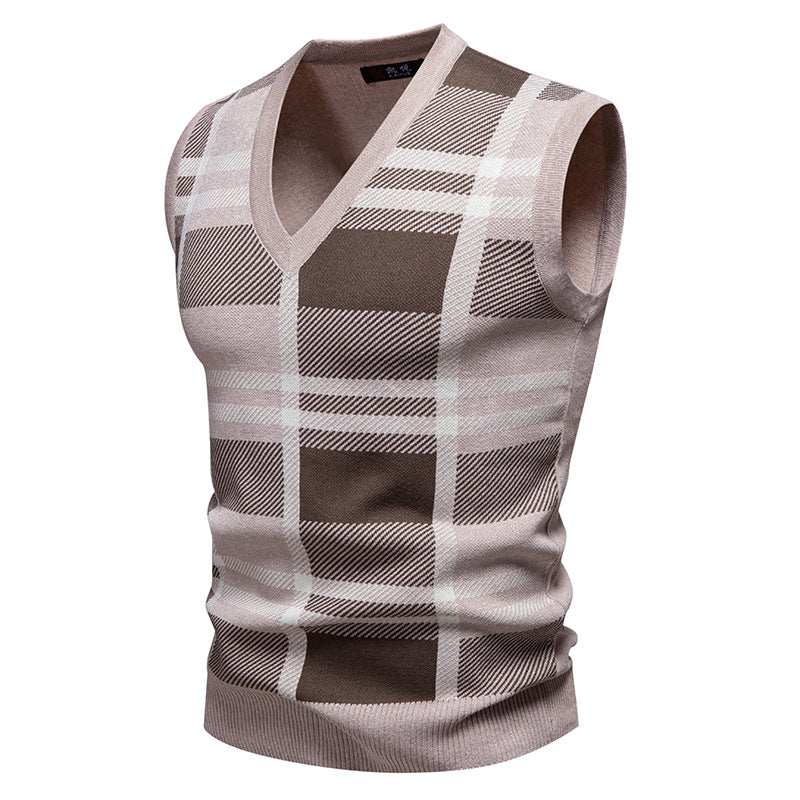 Sweater Knitwear Plaid V-Neck Pullover Casual Vest