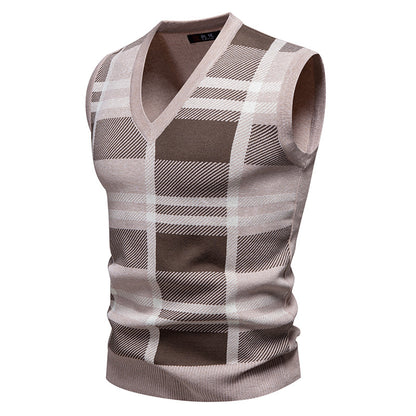 Sweater Knitwear Plaid V-Neck Pullover Casual Vest