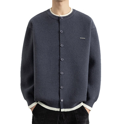 Men's Casual Color Block Knit Button Cardigan Jacket