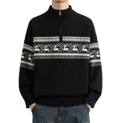 Casual Color Block Long Sleeve Half Zip Stand Collar Men's Sweater