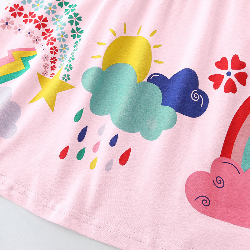 Cartoon printed short sleeved girls' dress