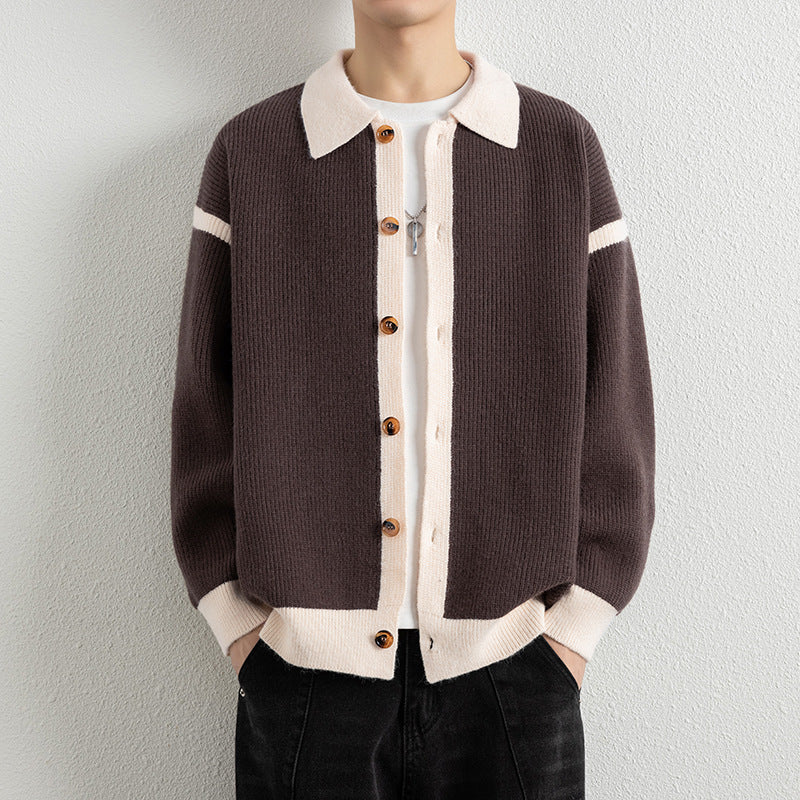 Men's Casual Color Block Lapel Knit Cardigan