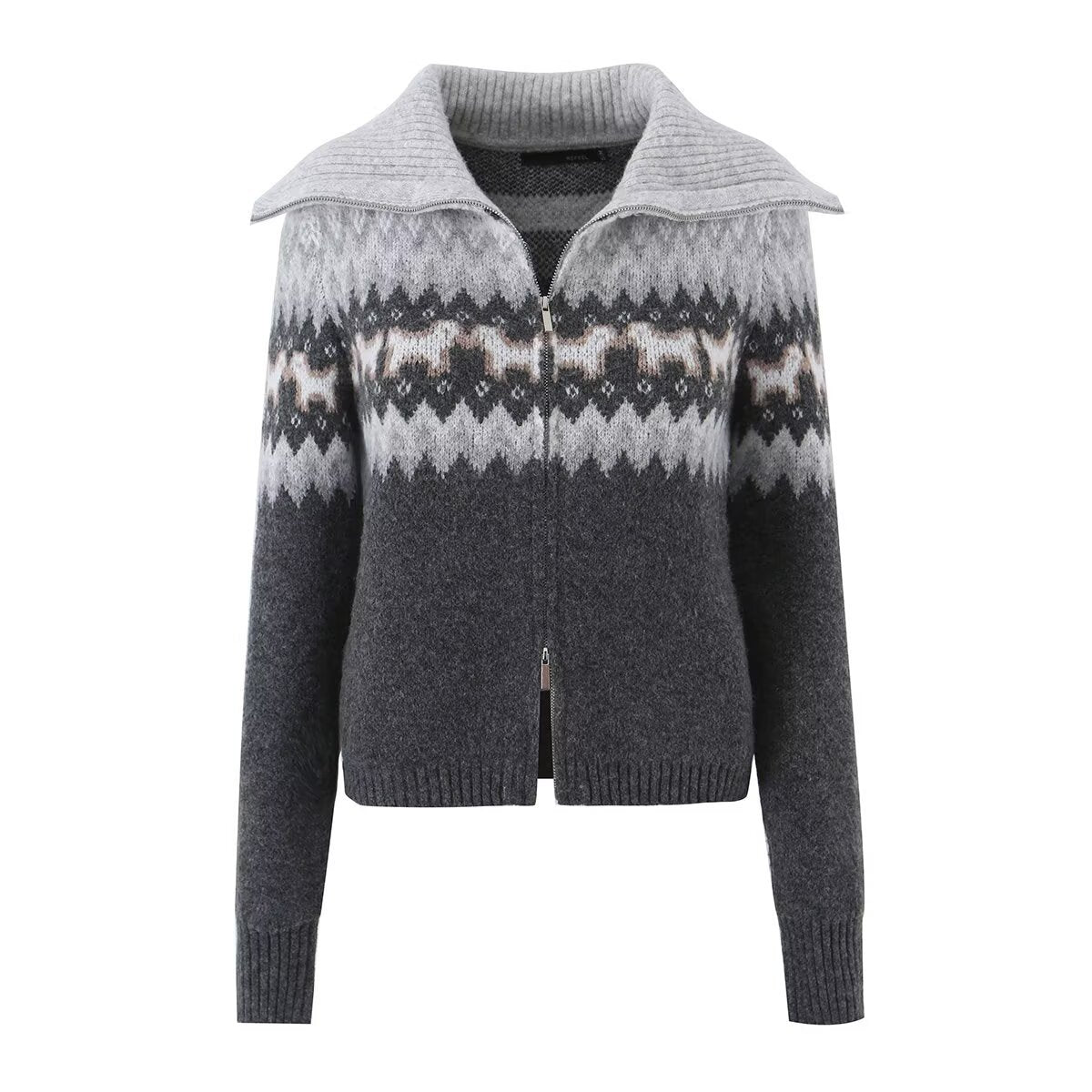 diamond grid jacquard large lapel sweater