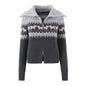diamond grid jacquard large lapel sweater