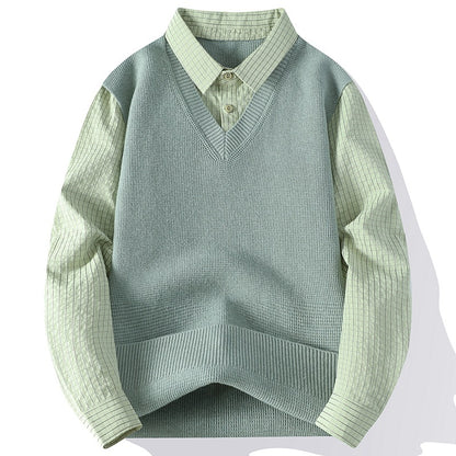 Knit Sweater Fake Two Piece Layered Top