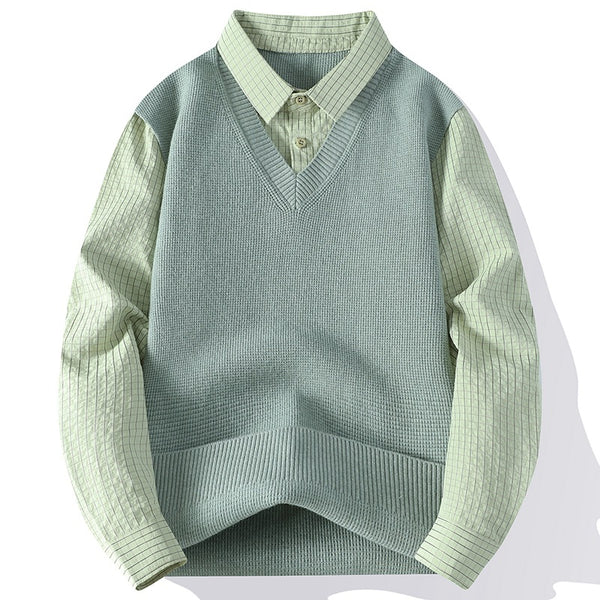 Knit Sweater Fake Two Piece Layered Top